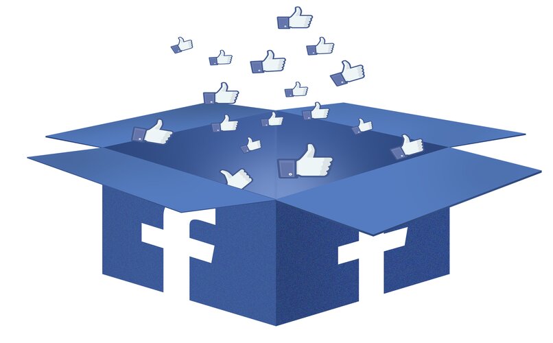 caja con logo de facebook que contiene icono de likes