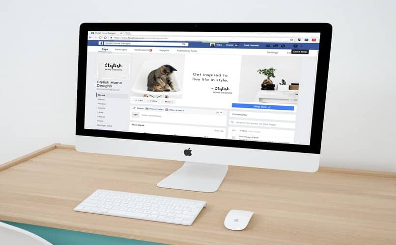 pc mac con portal web de facebook en inicio